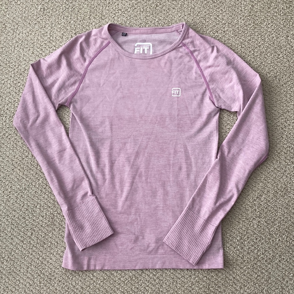 IdealFit Seamless Long Sleeve Top Shirt Purple Thumbholes Contour XS Like New